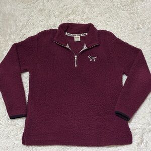 Victoria’s Secret PINK Women’s Sherpa Sweater 1/4 Zip Plush Burgundy size‎ XS
